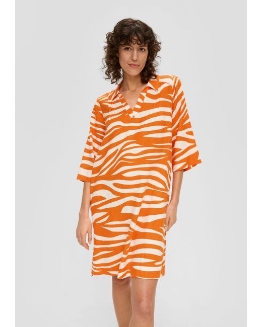 S.oliver Orange Minikleid Langes Kleid aus Leinen-Viskose-Mix