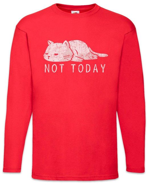 Urban Backwoods Langarmshirt Cat Not Today Langarm T-Shirt Katze Liebe Cats Katzen Kitty Kitten Fun in Red für Herren