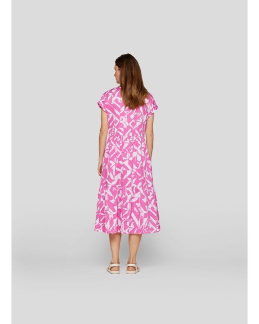 Rabe Pink Midikleid Blusenkleid mit Stufen und modernem Print