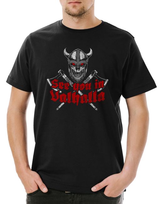 Urban Backwoods Print- See You In Valhalla T-Shirt Walhalla Thor Odin Asgard Vikings in Black für Herren