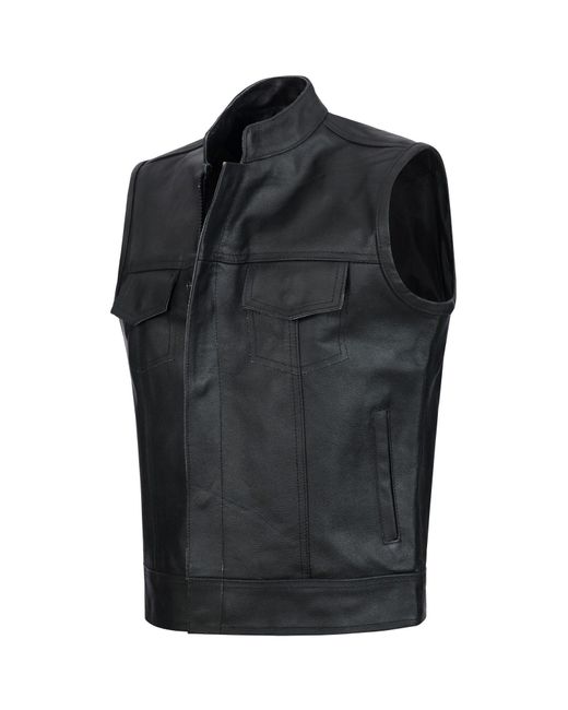 Paulgos Motorradweste Lederweste Biker Kutte Clubweste Chopper Weste 100% Echtleder in Black für Herren