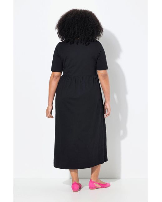 Ulla Popken Black Maxikleid A-Linie V-Ausschnitt Halbarm Taschen