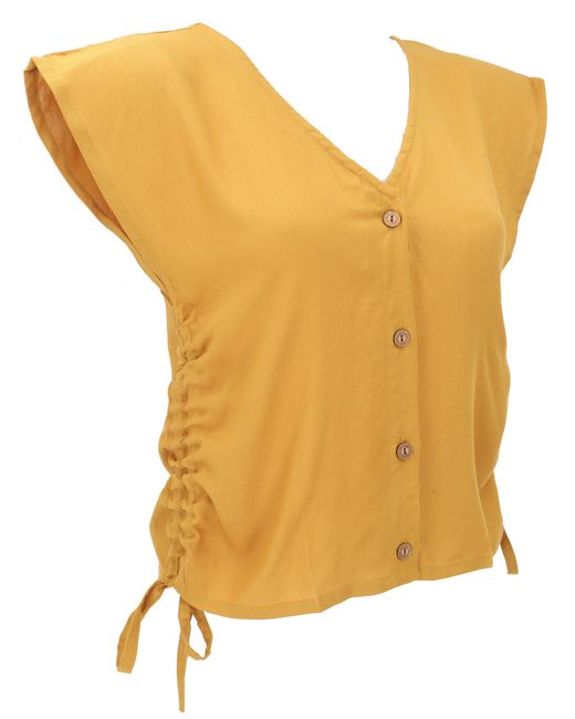 Guru-Shop Yellow Longbluse Luftiges Boho Blusentop, Basic Sommertop mit.. alternative Bekleidung