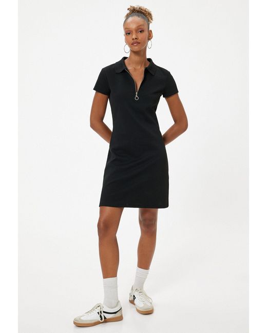 Koton Black Linien-Kleid Mini Länge A Form