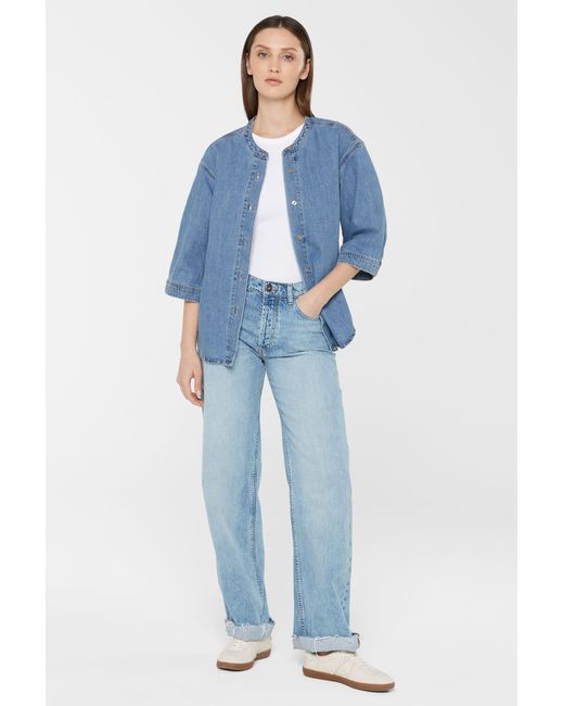 SENSES.THE LABEL Blue Kurzarmbluse mit Baumwolle