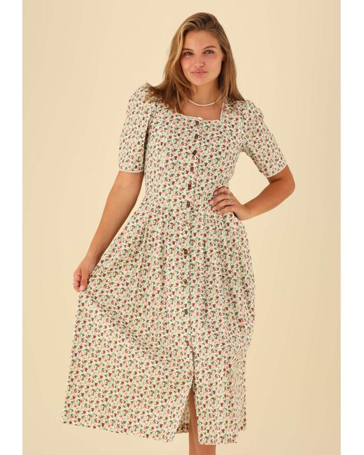 OS-Trachten Natural Trachtenkleid Janivi lang geschnitten, Puffärmel und Wiener-Nähte