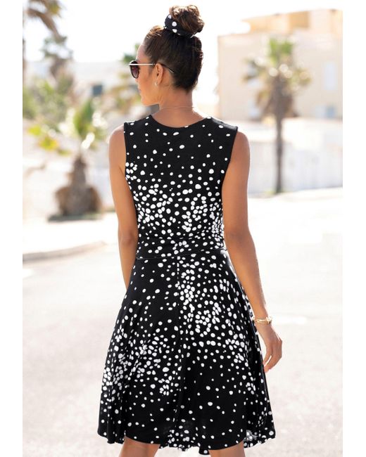 vivance active Black Jerseykleid ( Bindegürtel) mit Punktedruck und V-Ausschnitt, elegantes Sommerkleid