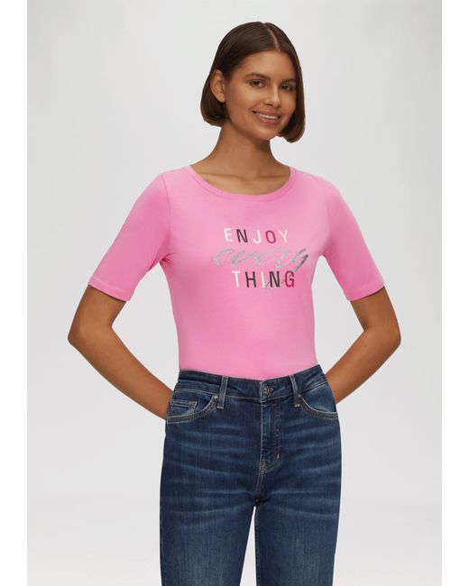 S.oliver Pink Kurzarmshirt T-Shirt im Slim Fit mit Glitzer-Print