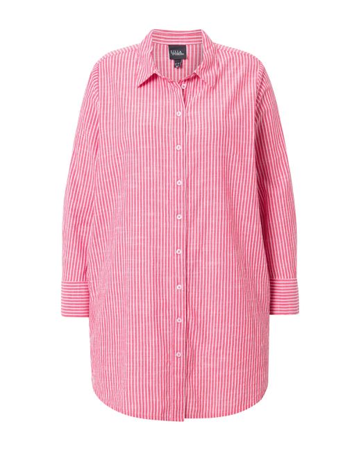 Ulla Popken Pink Longbluse Streifen A-Linie Hemdkragen Langarm
