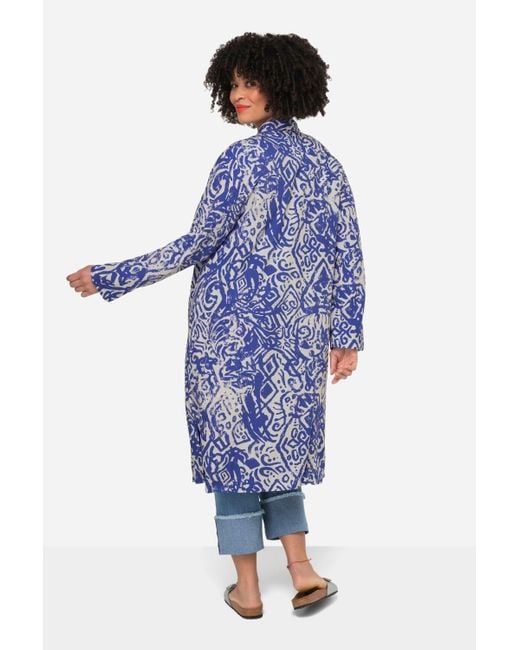 Angel of Style Blue Tunika Kimono Alloverdruck offene Form weiter Langarm