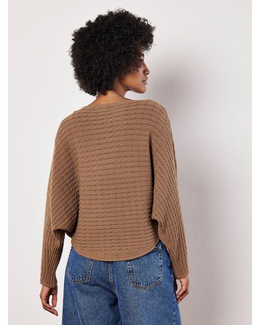 Apricot Black Strickpullover Fledermaus-Pullover, (1-tlg) mit Zopfmuster-Streifen