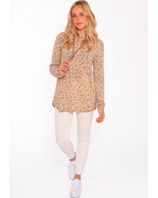 Zwillingsherz White Kaschmirpullover Hoodie "Leo Print" mit lockerem Fit und Kapuze