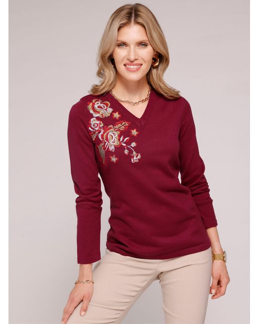 Sieh an! Red Strickpullover V-Ausschnitt-Pullover