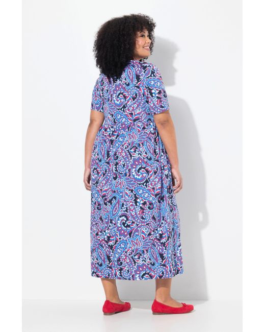 Ulla Popken Blue Maxikleid A-Linie Rundhals Halbarm Taschen
