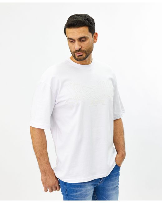 DENIM HOUSE Ässiges T-Shirt in Oversized Look mit feinem Print Weiß L in White für Herren