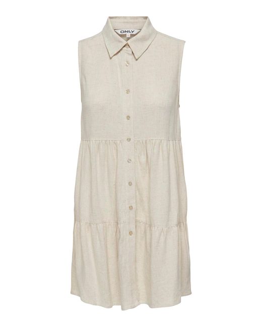 ONLY White Minikleid ONLSIESTA S/L LINEN BL SHIRT DRESS