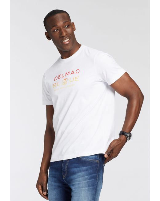 Delmao T-Shirt mit modischem Brustprint in White für Herren