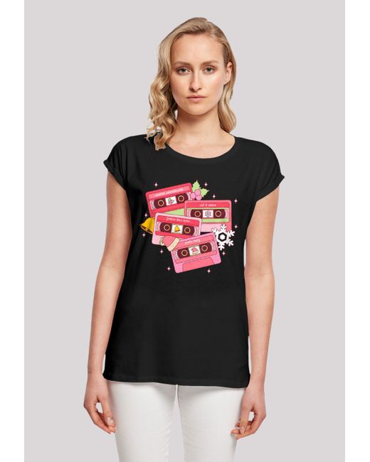 F4NT4STIC Black Shirt Weihnachten Retro Song Tapes Pink Premium Qualität, Weihnachts-Kollection