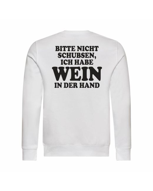 deinshirt Rundhalspullover Pullover Bitte nicht schubsen habe Wein in der Hand Mit Print Motiv in White für Herren
