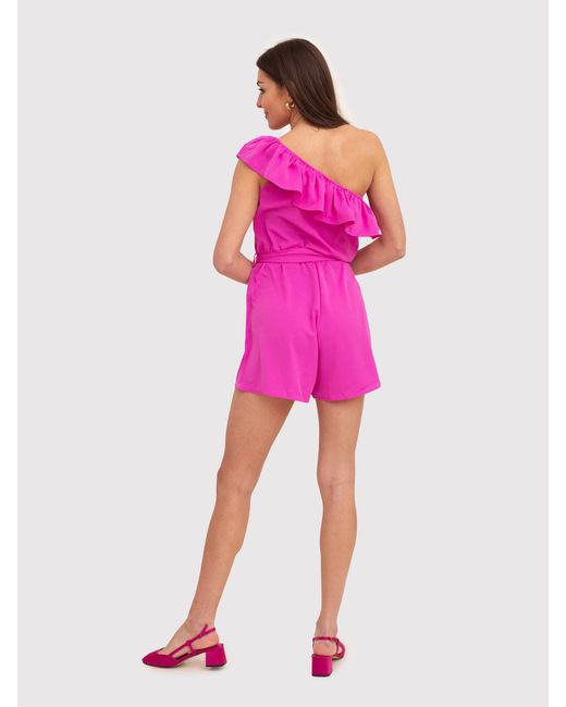 AX Paris Pink Jumpsuit Rosa One-Shoulder-Playsuit mit Taillenschnürung