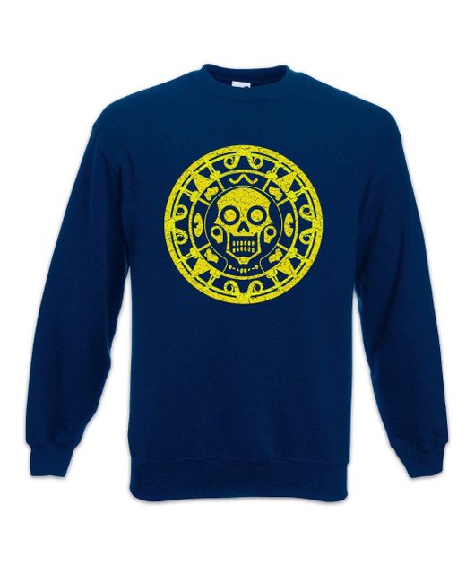 Urban Backwoods Aztec Skull Symbol Sweatshirt Art American Tribe Native in Blue für Herren