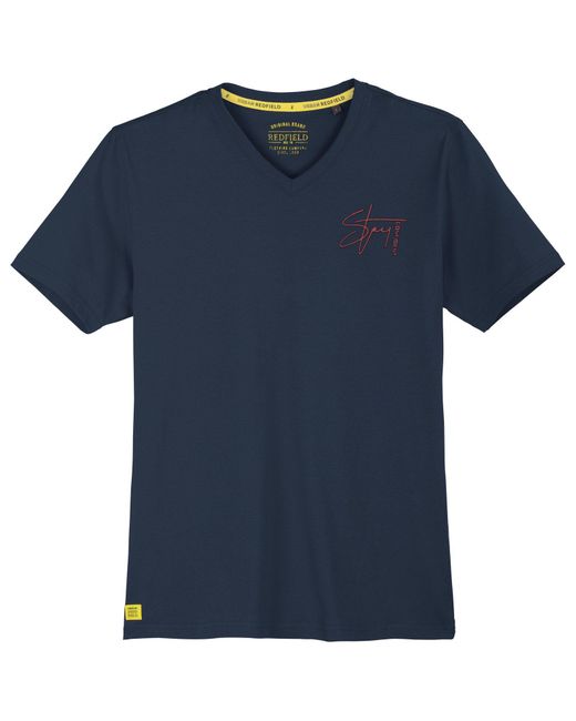 Redfield Übergrößen T-Shirt V-Neck navy Brustprint in Blue für Herren