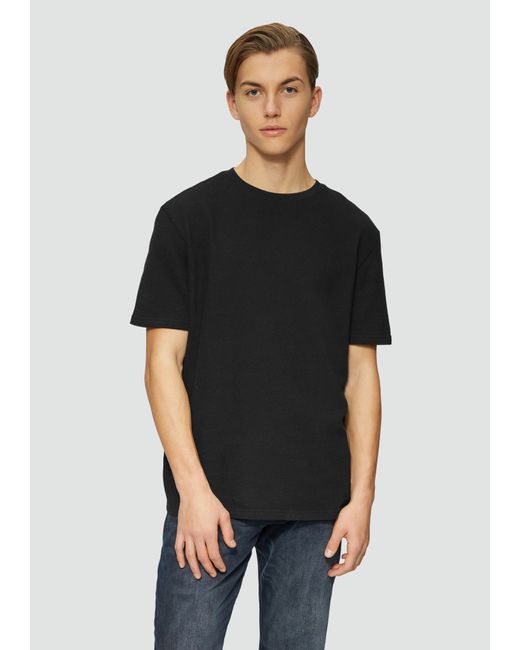 QS Kurzarmshirt Rundhals T-Shirt in Strukturjersey in Black für Herren