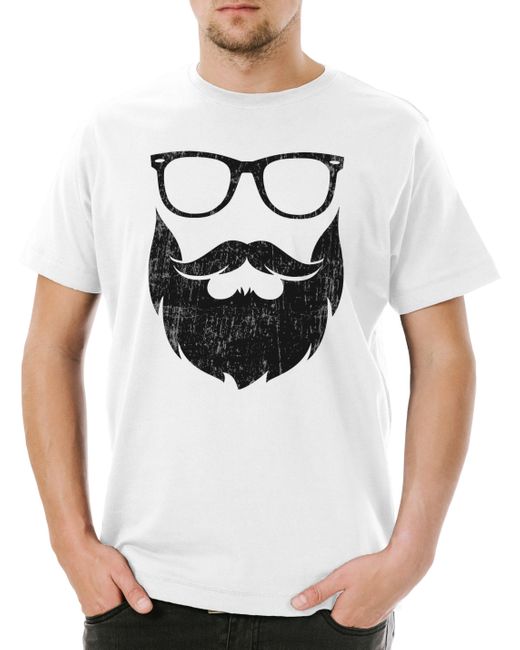Urban Backwoods Print- Hipster T-Shirt Weiß Größe XS (1-tlg) Nerd Geek Freak Vollbart in White für Herren