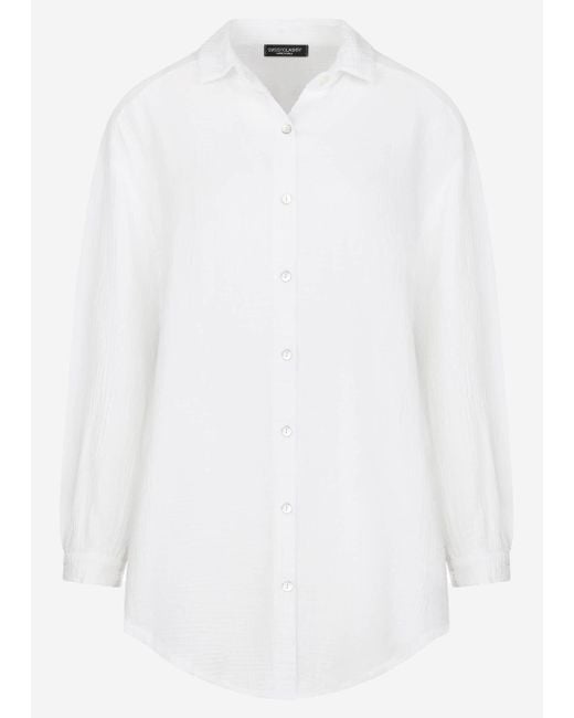 SassyClassy White Longbluse Oversize Musselin Bluse Langarm Elegant Hemdbluse)