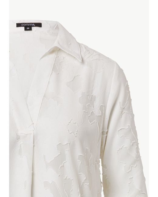 Comma, White Langarmbluse Semitransparente Jacquard-Bluse im Relaxed Fit
