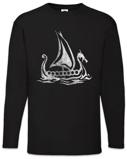 Urban Backwoods Langarmshirt Viking Ship IV Langarm T-Shirt Drachenboot Runen Walhalla Odin Thor in Black für Herren