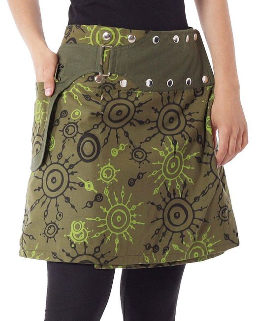 PUREWONDER Green Wickelrock Rock mit auffälligem Muster und Tasche sk174 Baumwolle Einheitsgröße