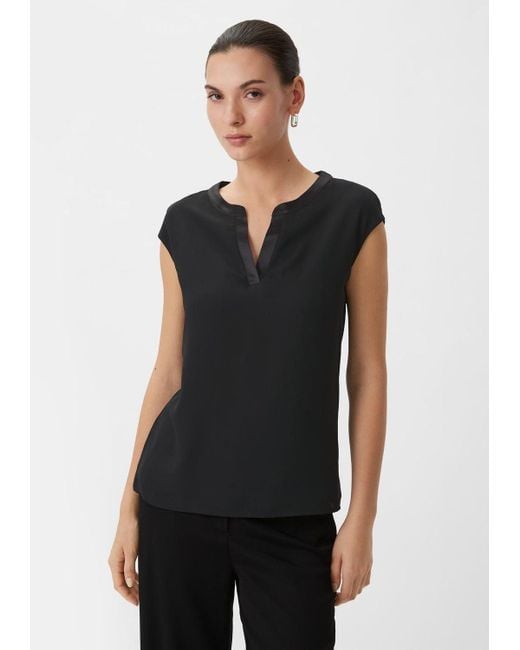 Comma, Black T-Shirt Basic mit Tunika-Ausschnitt