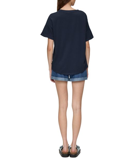 QS Blue Kurzarmshirt Oversized T-Shirt aus Jersey mit Frontprint