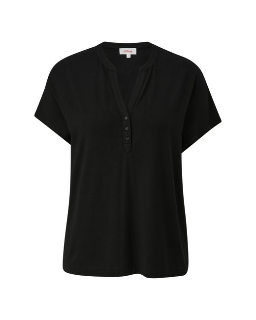 S.oliver Black - T- mit Knöpfen - Kurzarm - Shirt Top V-Ausschnitt