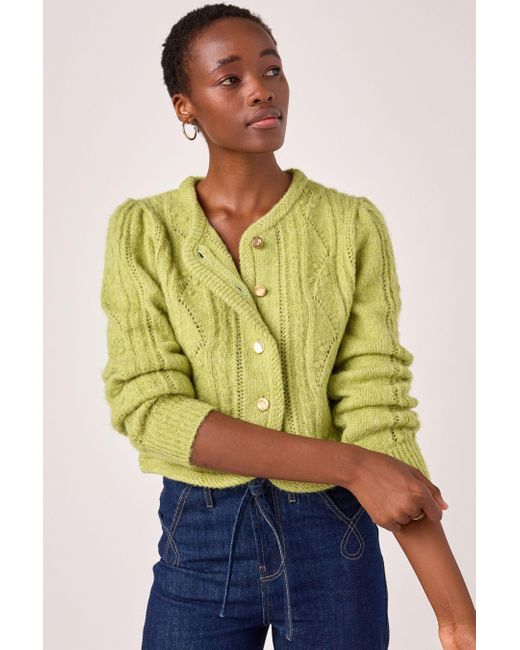 Next Green Strickjacke mit Muster und goldfarbenen Knöpfen (1-tlg)