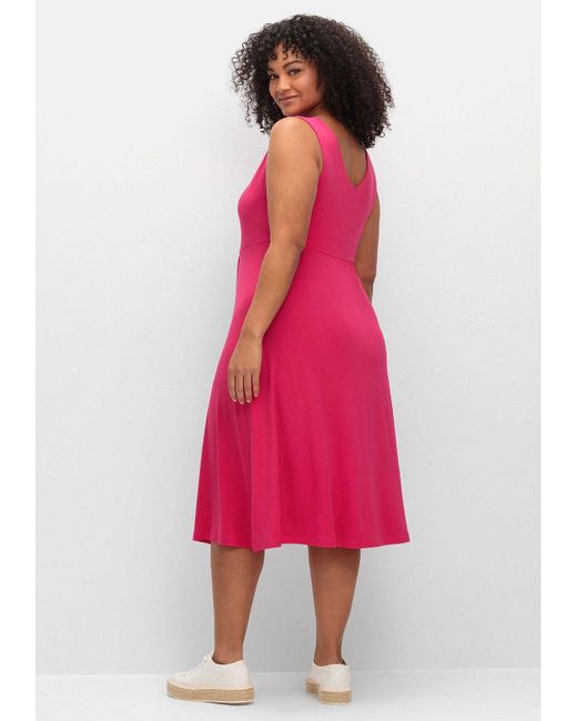 Sheego Pink Jerseykleid Große Größen mit Raffung vorn