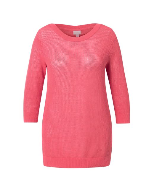 Ulla Popken Pink Strickpullover Pullover U-Boot-Ausschnitt 3/4-Arm Biobaumwolle