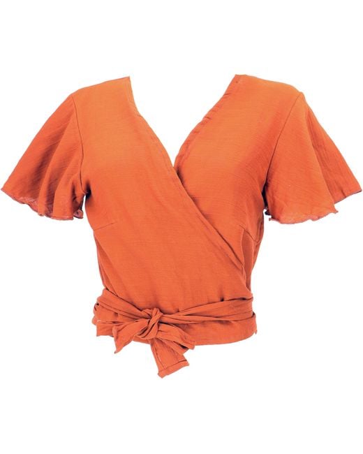 Guru-Shop Orange Longbluse Boho Wickelbluse, Wickeltop aus Baumwolle -.. alternative Bekleidung
