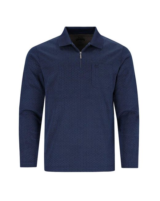 Hajo Langarm-Poloshirt Softknit-Polo mit Alloverdruck in Blue für Herren