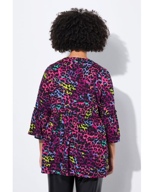 Angel of Style Purple Tunika Bluse A-Linie farbiger Leo-Print Volants