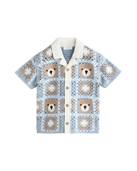Next Polokragenpullover Kurzärmeliges Poloshirt aus Strick mit Häkelkragen (1-tlg) in Blue für Herren