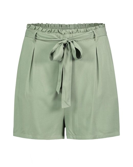 Fresh Made Green Mit Bindeband und elastischem Bund, kurze Bermuda Paperbag-Shorts