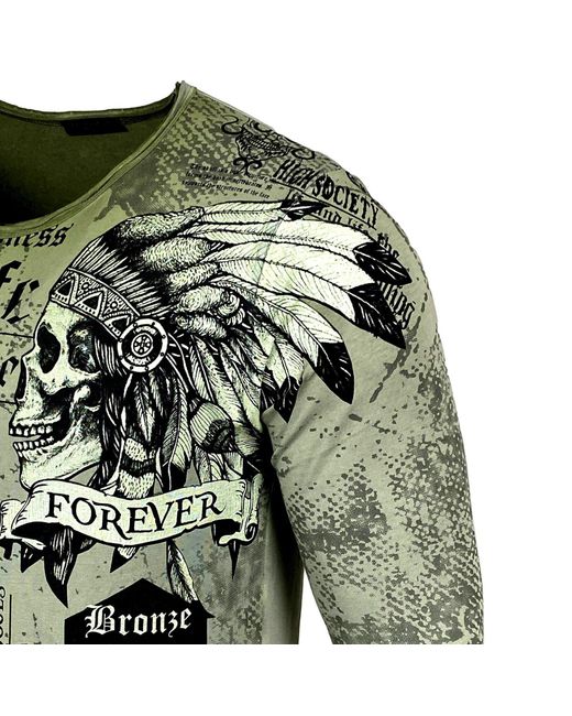Baxboy Longshirt Longsleeve All Over Plakativer Front & Back Print 708 in Green für Herren