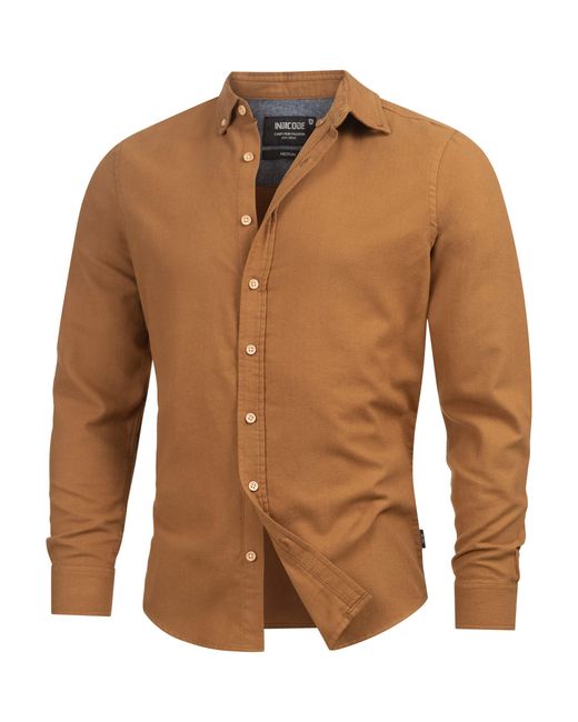 INDICODE Riverside Langarmhemd mit Button-Down-Kragen in Brown für Herren
