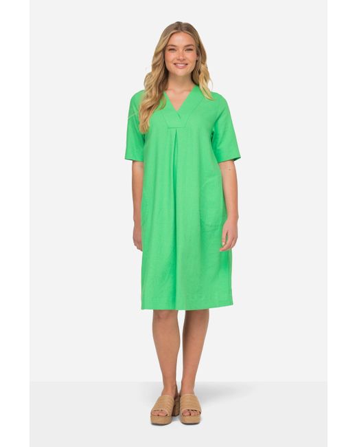 Laurasøn Green Jerseykleid Leinenmix-Kleid A-Line V-Ausschnitt Halbarm