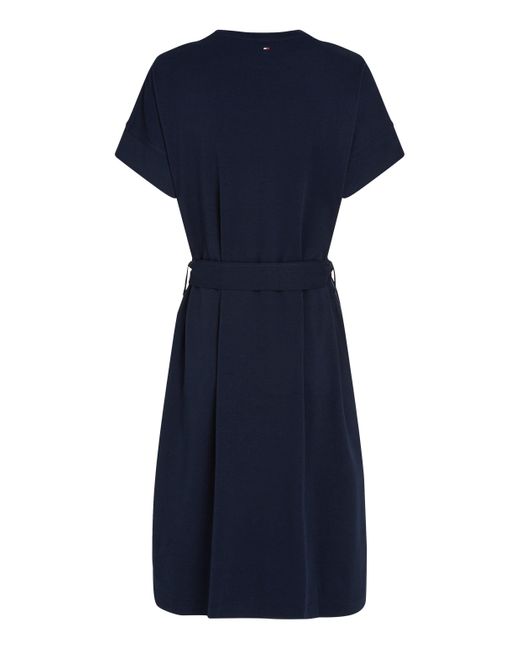 Tommy Hilfiger Blue A-Linien-Kleid COTTON INTERLOCK SHORT DRESS mit Bindeband