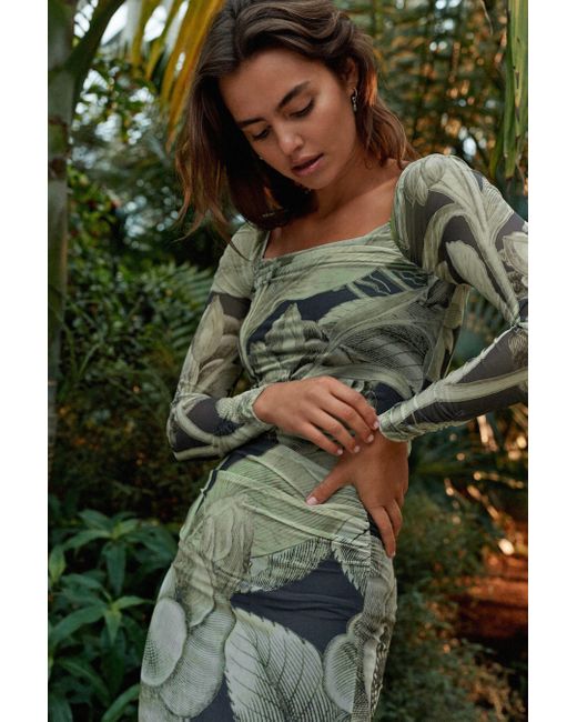 Next Green Jerseykleid Kew Collection Mesh-Kleid mit eckigem Ausschnitt (1-tlg)