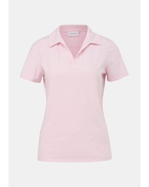 comma casual identity Pink Kurzarmshirt Jerseyshirt mit Polokragen Logo, Stickerei
