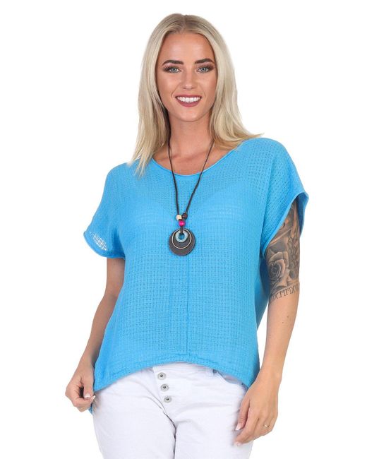 Mississhop Blue Kurzarmshirt Modebewusst & Komfortabel: 100 % Baumwoll-Shirt mit Kette M. 386
